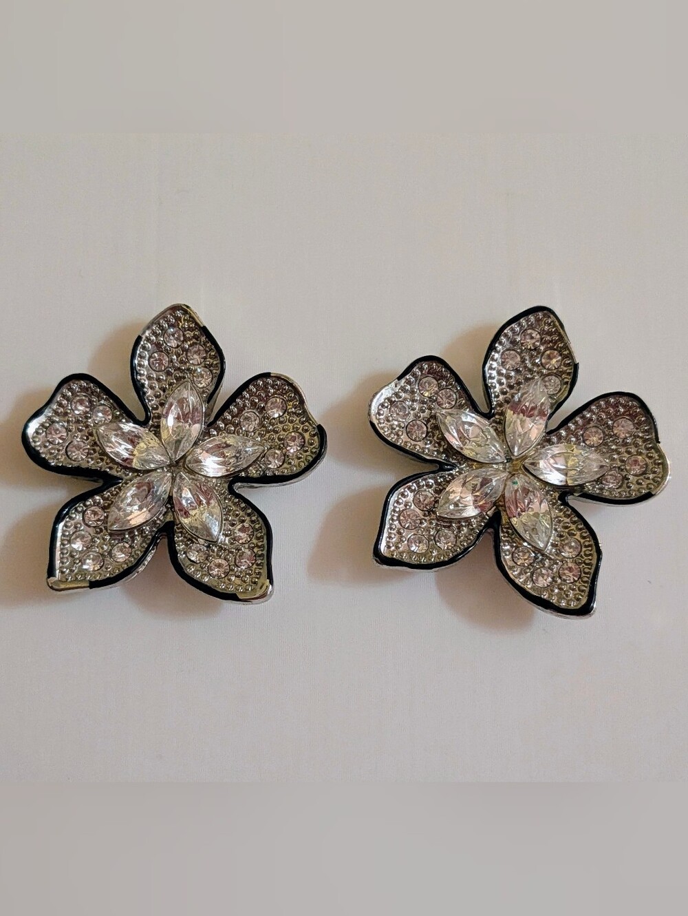 Vintage Silver-Tone Rhinestone Flower Post Earrings